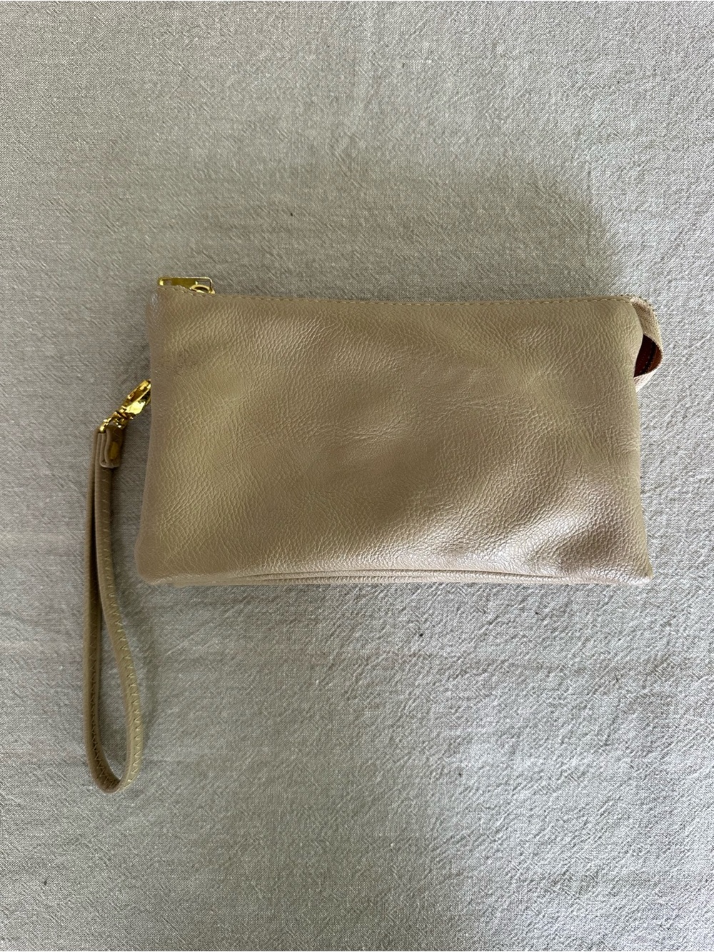 Neutral Beige Pleather Wristlet Clutch - Beige